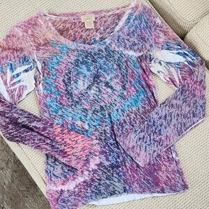 Colorful Long Sleeve Top, Thin, Large